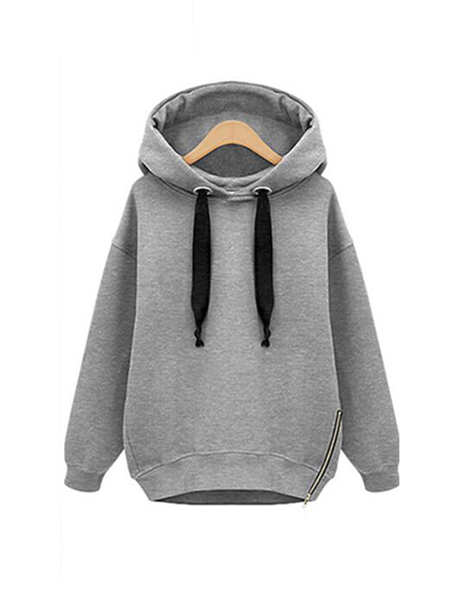 SELX Women Long Sleeve Pullover Casual Drawstring Pure Color Sweatshirts Hooded Tops