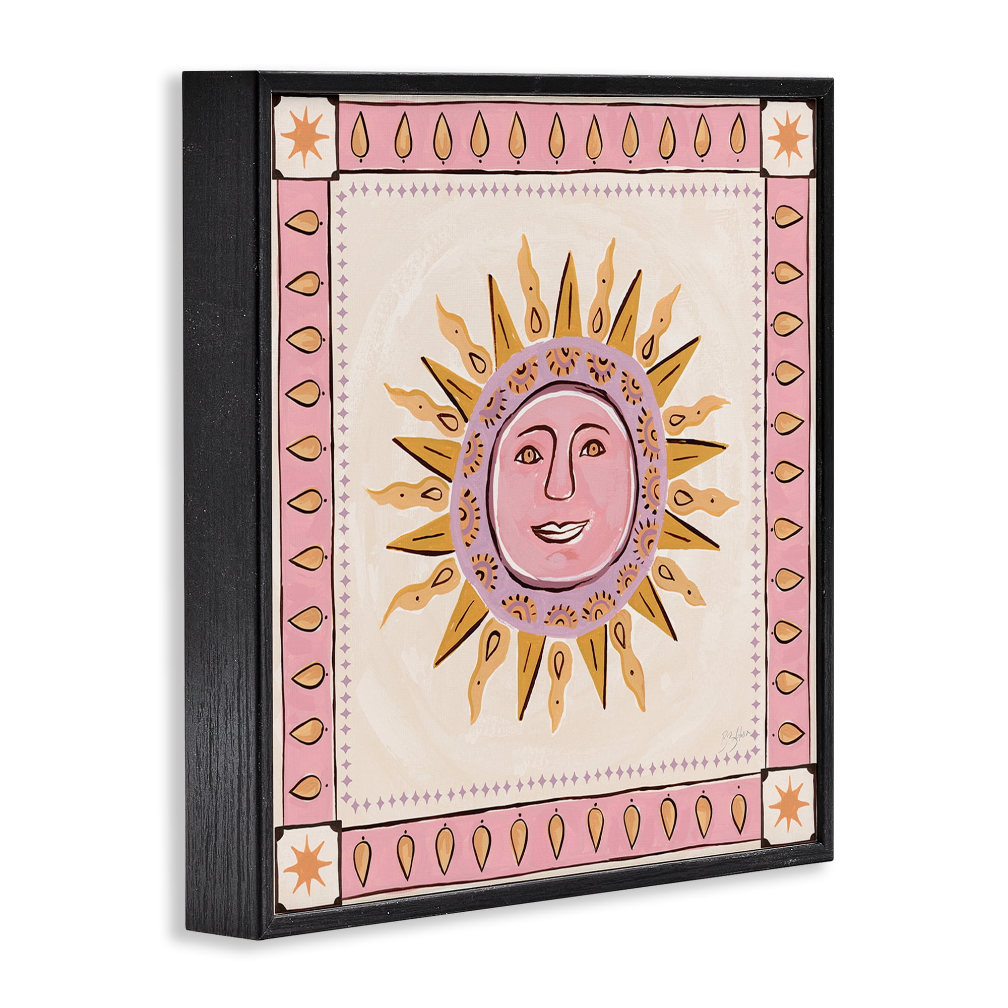 Stupell Industries Smiling Sun with Pink Border Black Framed Giclee Art, design by Two If By Sea Studios