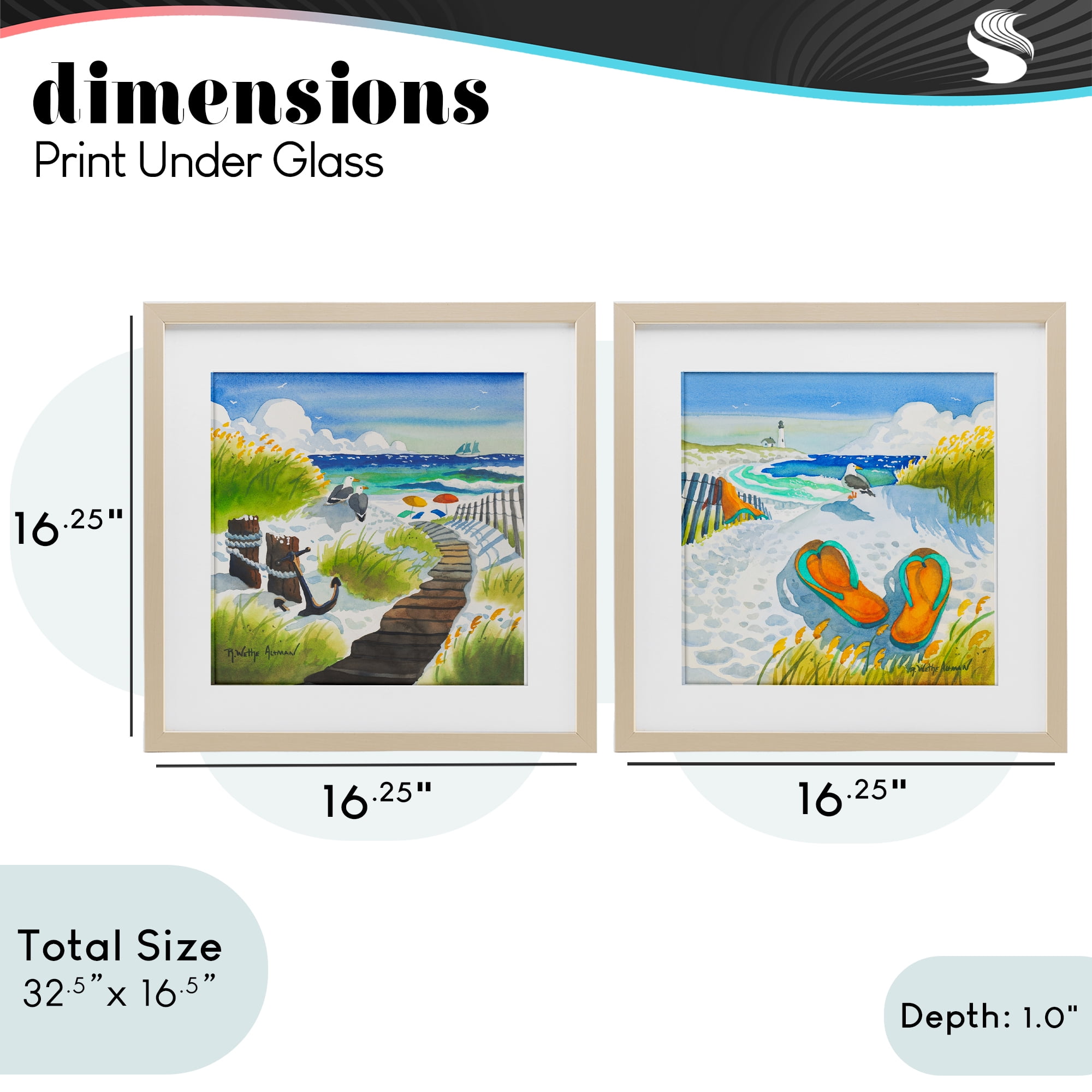 Stupell Industries Boardwalk Through Beach Scenery 2 Piece Birch Framed Print Under Glass Set, design by Robin Altman