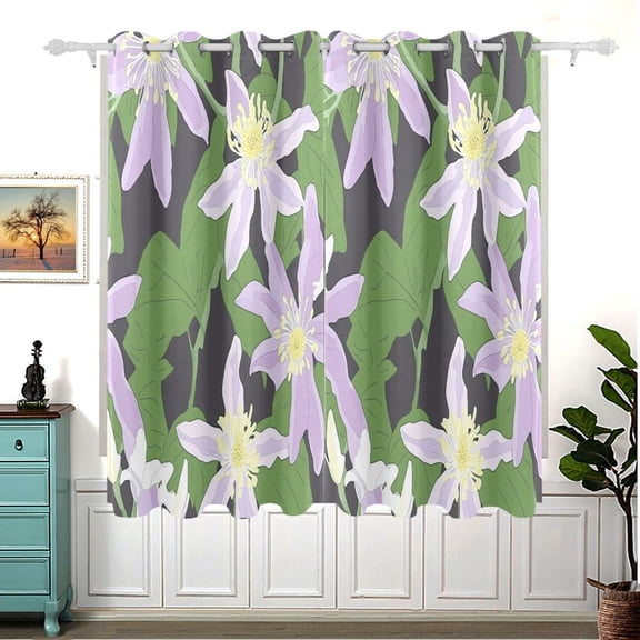 Purple Flowers Pattern Thermal Blackout Curtains 63x55 Inch 2 Panels Grommet Window Drapes for Bedroom Living Room