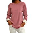 thumbnail image 6 of Fleece Lined Sweatshirt Women Thick Warm Crew Neck Solid Print Long Sleeve Pullover Tops, 6 of 7