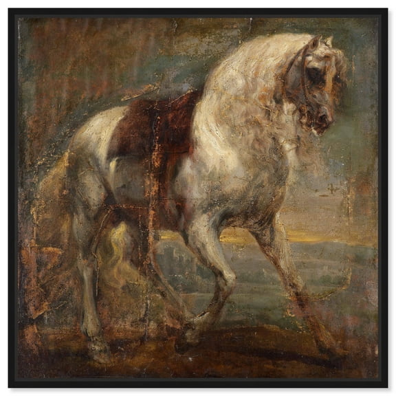 Van Dyck-A Grey Horse Manly Inspirational Prints Cowboy Canvas Wall Art by Notoriart, Black Floater Frame, 12"x12"