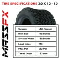 thumbnail image 3 of MASSFX SL 20x1010 Front/Rear Golf Cart Tire, PIT VIPER Black Wheel 10x7 4/101.6, 3 of 9