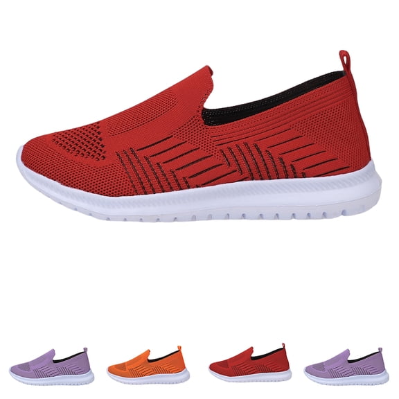 Domzle Womens Slip on Walking Shoes Comfort Lightweight Breathable Knit Mesh Casual Shoes Non-Slip Fashion Tennis Running Sneakers Purple