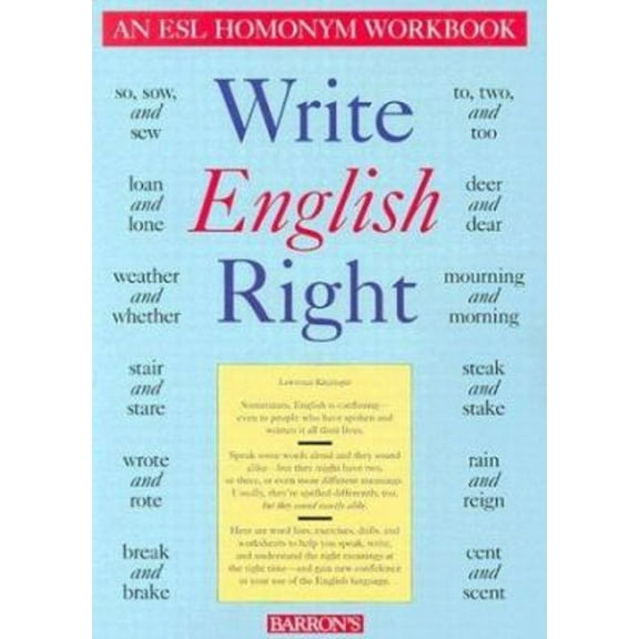 Pre-Owned Write English Right : An ESL Homonym Workbook (Paperback) 9780812014624