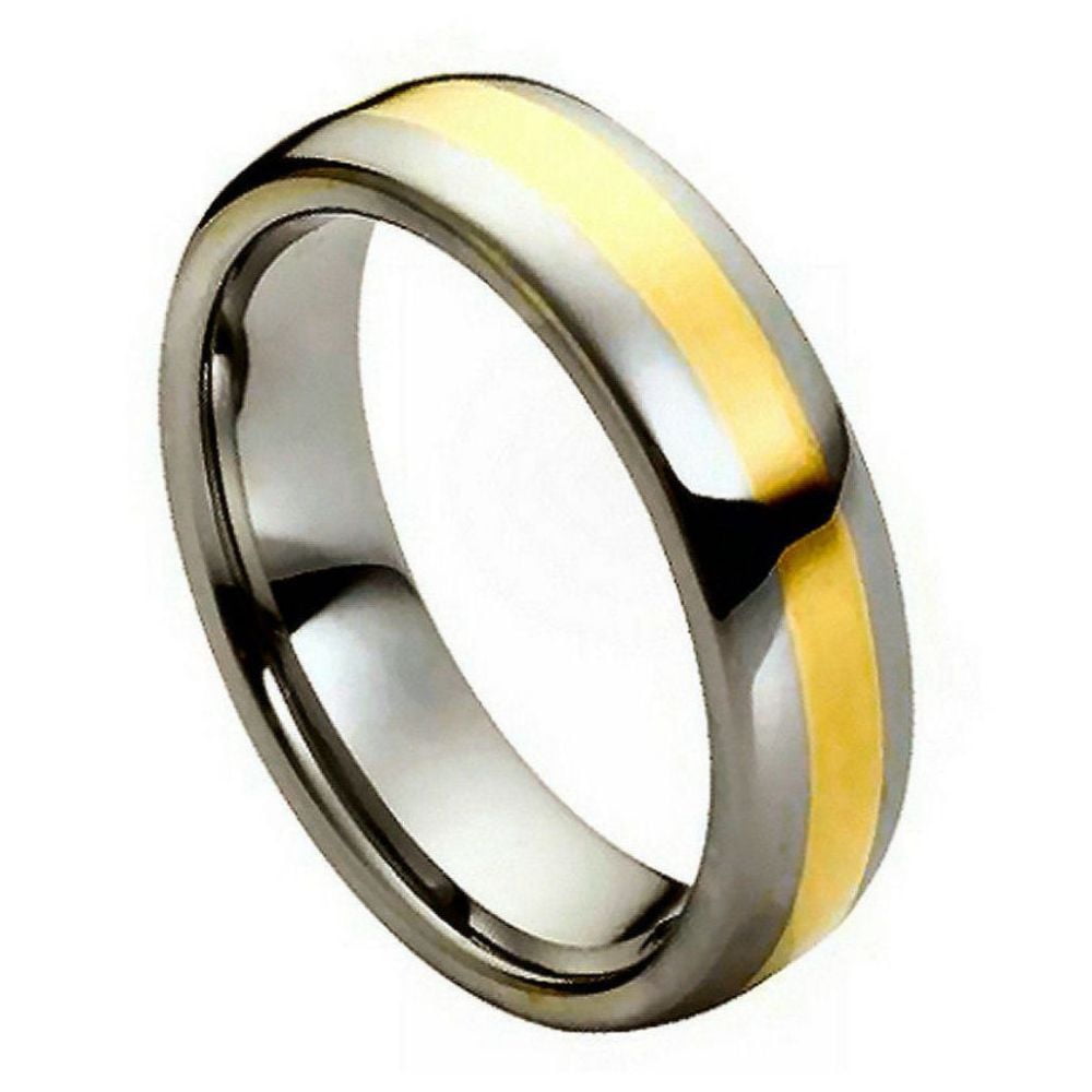 High Polished Tungsten Yellow GoldTone Plated Center 6MM Ring Size 6.5