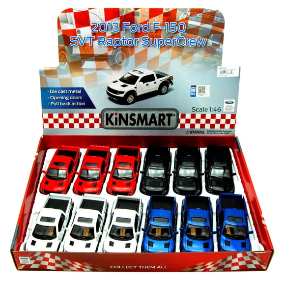 2013 Ford F-150 SVT Raptor SuperCrew Pickup Truck Diecast Car Package - Box of 12 1/46 scale Diecast Model Cars, Assorted Colors