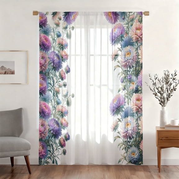 SPEKSEE 1Pc Floral Sheer Curtains, Spring Plant Leaves Botanical Light Filtering Privacy Semi-Sheer Vintage Curtains for Bedroom Living Room