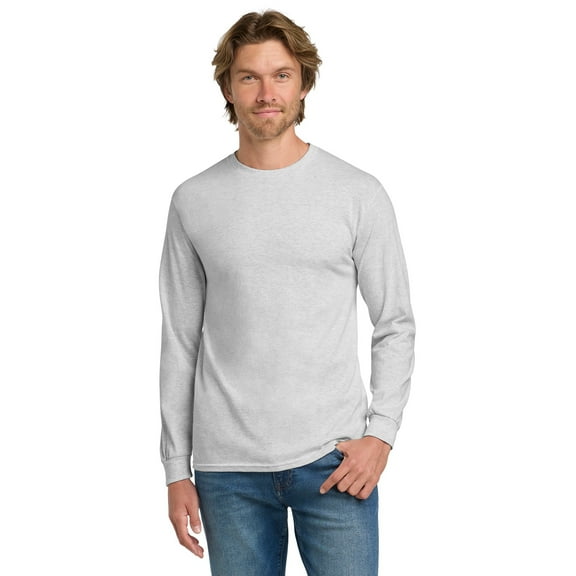 Gildan Heavy Cotton Men's Long Sleeve T-Shirt, Comfortable, Crewneck Classic Fit Tee, Ash, M