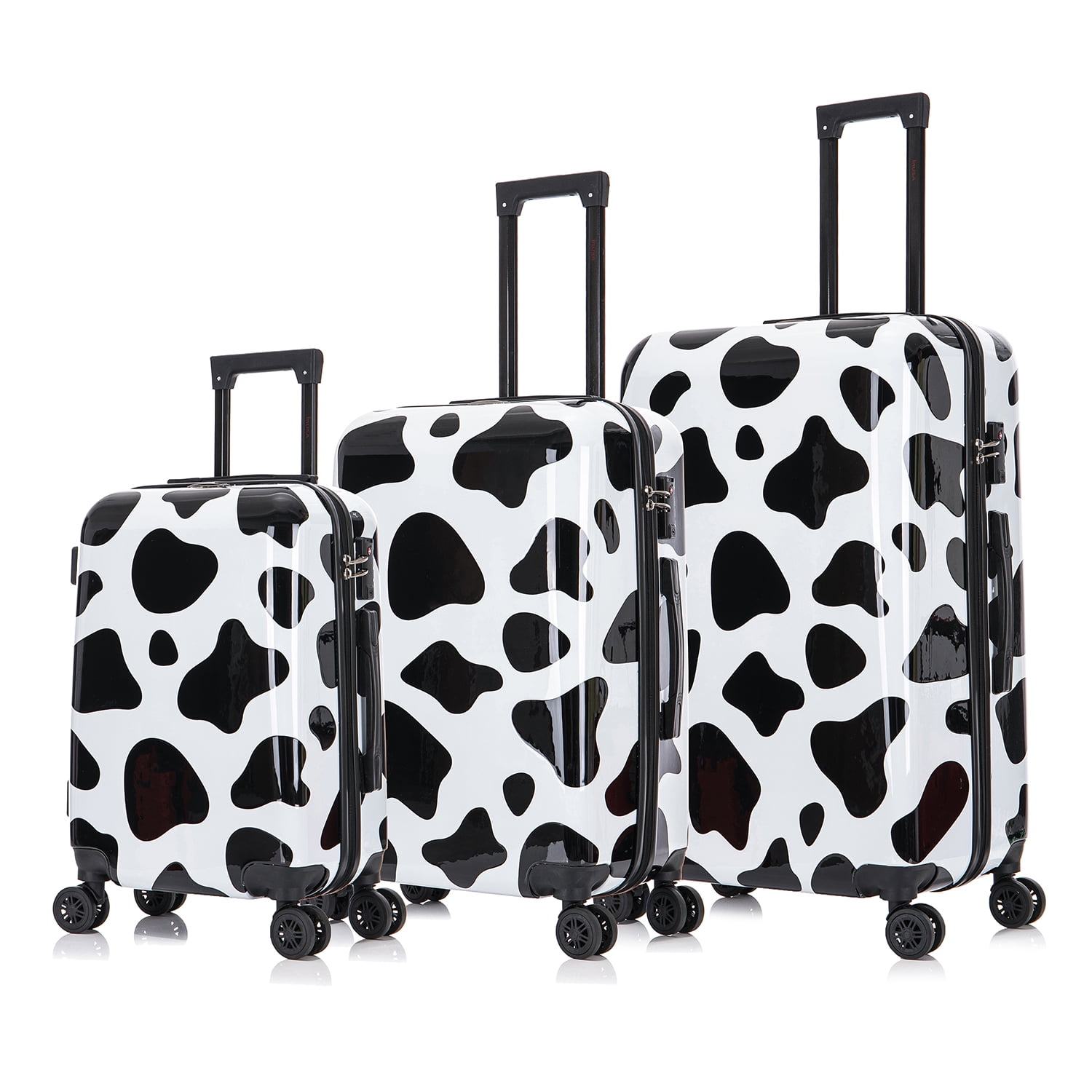 InUSA Print 3-Piece Hardside Luggage Sets with Spinner Wheels, Handle, Trolley, (20"/24"/28"), Cow