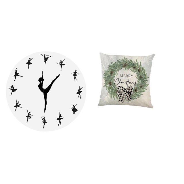 Reloj De Pared De Bailarina De Ballet Con Funda De Almohada Navideña, Elegante Reloj Silencioso Y Cojín Festivo Para Decoración Del Hogar, La Oficina, La Cocina Y El Sofá.