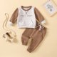 thumbnail image 2 of Sudadera Para Niños Pequeños Otoño Invierno Niñas Niños Cuello Redondo Manga Larga Casualletter Imprimir Suéter Pantalones Conjunto Marrón Odeerbi LM103-6564, 2 of 9