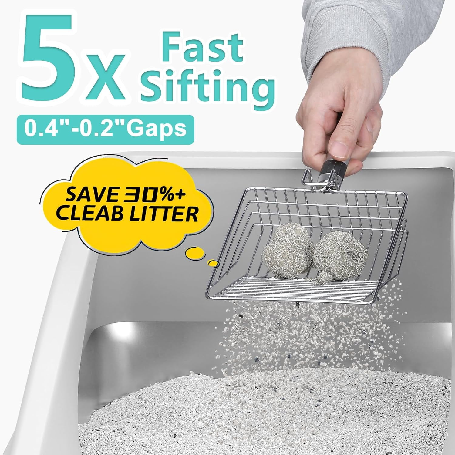 High Sided, Anti-Urine Leakage Stainless Steel Litter Box, XL Enclosed Cat Litter Boxes with Lid for Big Cats, Non-Stick Bottom, Includes Litter Mat & Metal Scoop