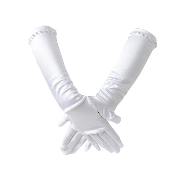 Vestido de princesa para niñas, vestido de boda, guantes para niños, guantes largos de cinco dedos blancos, guantes pequeños para niñas de flores para bodas