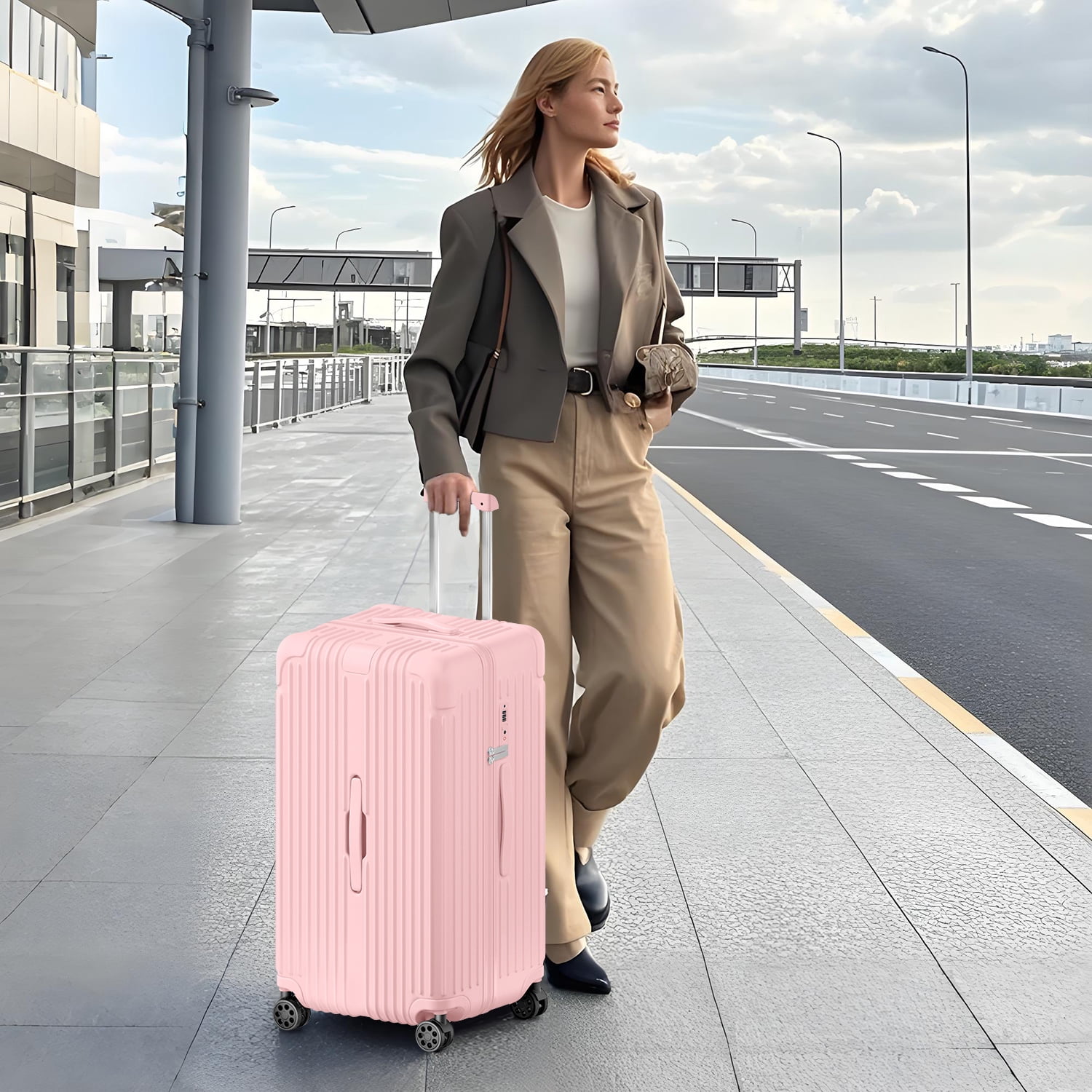 Carry on Luggage PC ABS Airline Approved Suitcase with Spinner Wheels TSA Lock Hardshell 20 inch Pink