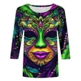 thumbnail image 5 of Yteetum Mardi Gras T Shirts for Women Oversized Crewneck Carnival Mask Print 3/4 Sleeve Top Womens Casual Round Neck Funny Mask Tuesday Carnival Party 3/4 Length Sleeve Tee Shirt Spring Summer Clothe, 5 of 6