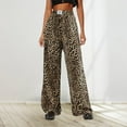 thumbnail image 3 of HOWPAY Leopard Print Womens Pants Straight Leg Pants Elastic Waist Y2k Palazzo Trousers Bottoms with Pockets Loose Fit Comfort Casual Slacks Coffee S, 3 of 4