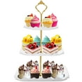 thumbnail image 1 of Soporte para cupcakes y postres DAFURIET de plástico blanco de 3 niveles, 1 of 7