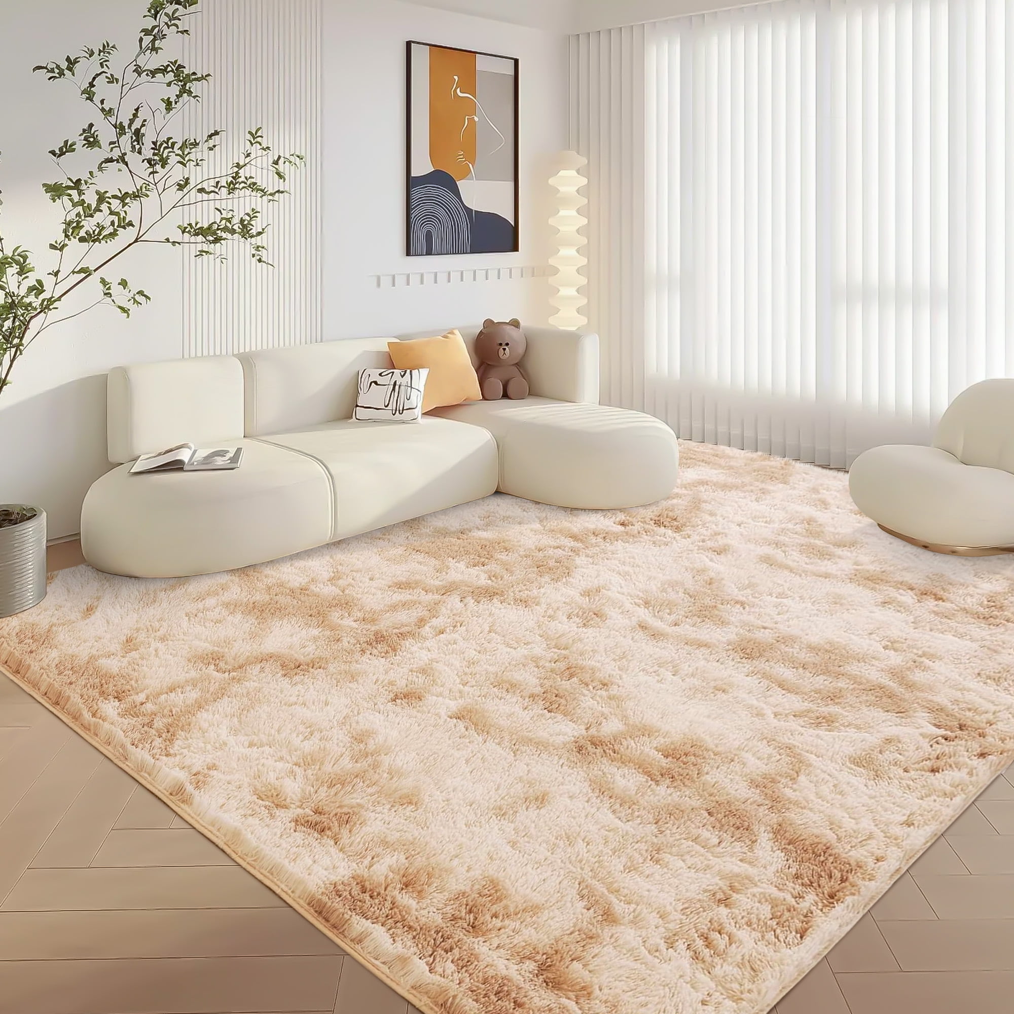 Cozydesg Soft Fluffy Modern Camel Area Rug, 8ft x 10ft  (图3)