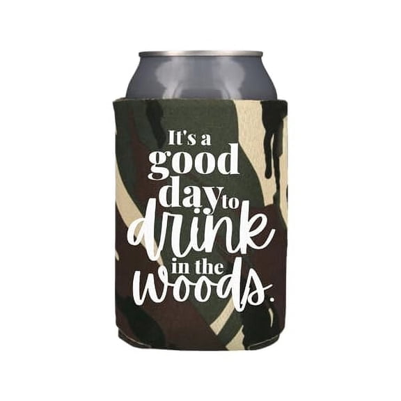 Camouflage It's A Good Day To Drink In The Woods Can Coolers, Camping Camo Print Beer Coolies, Camping Trip Kit and Essentials (Regular Camouflage)