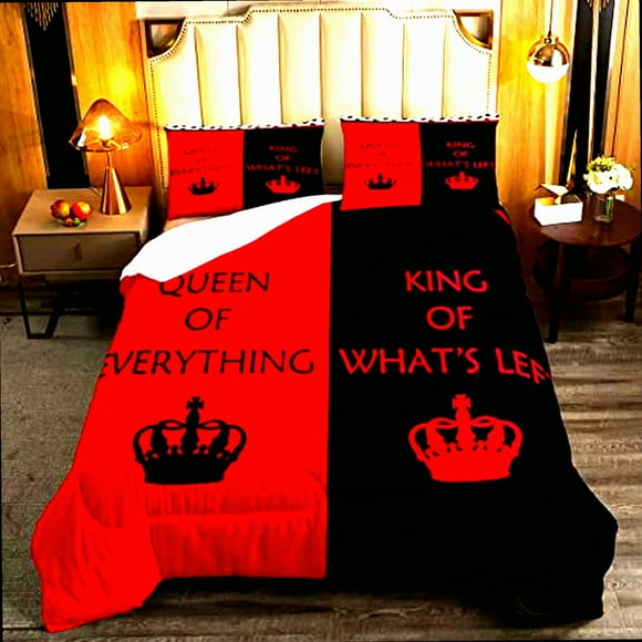 Queen's Love Nest Quilted Duvet Set - Red Black Queen Size Comforter for Couples, Engagement & Newlyweds Gifts - Queen of Everything Theme