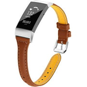 Joyozy Slim Genuine Leather Bands Compatible for Fitbit Charge 3 and Charge 3 SE Smart Watch,Adjustable Classic