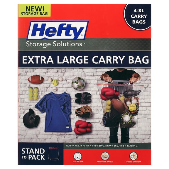 Hefty Extra Large Carry Bags, 4 Pack, Clear, Self Standing, Odor Proof