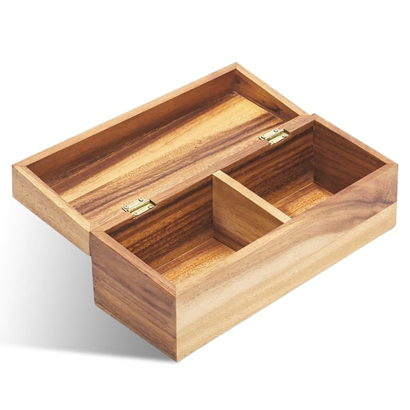 Recipe Card Box, Acacia Recipe Holder , Double Compartment Recipe Organizer , Index Card Box,For 3" x 5" Cards, Wooden Box for Kitchen Countertop