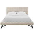 thumbnail image 5 of Contemporary Modern Urban Designer Bedroom Queen Size Platform Bed Frame, Fabric, Beige, 5 of 6