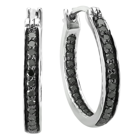 Dazzlingrock Collection Round Black Diamond Fine In and Out Hoop Earrings for Women (0.38 ctw, Color Black, Clarity Opaque) in 14K White Gold