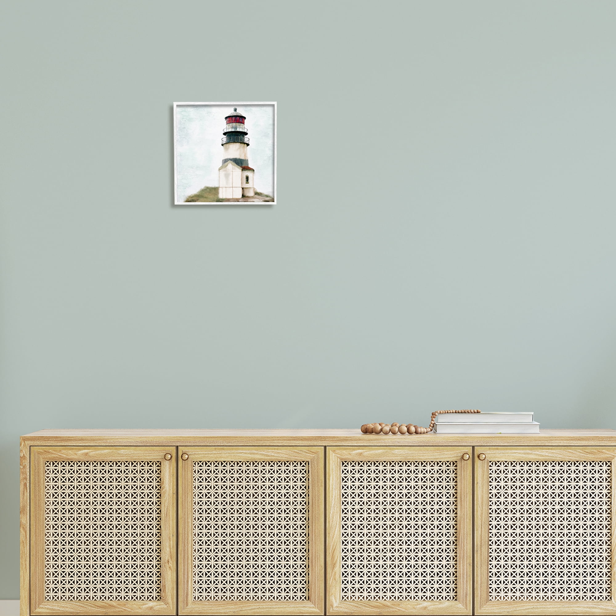 Stupell Industries Calm Lighthouse Clear Sky Ocean Beach Painting, 12 x 12, Design by Kim Allen