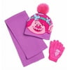 Dreamworks Girls Purple & Pink Poppy Trolls Winter Hat Scarf & Glitter Glove Set