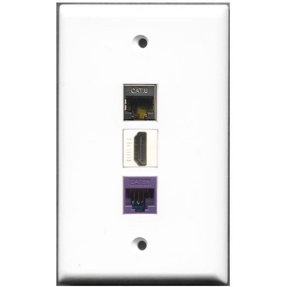 RiteAV - 1 Port HDMI 1 Shielded Cat6 Ethernet 1 Cat5e Ethernet Purple Wall Plate