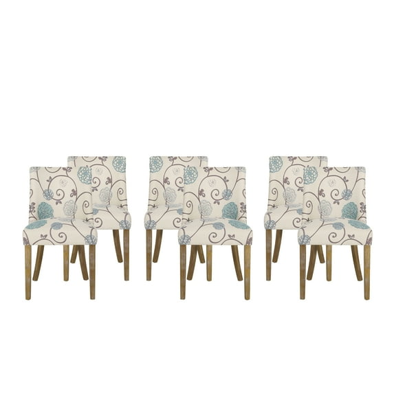 GDF Studio Gladwin Contemporary Fabric Dining Chairs, Set of 6, Light Beige, Blue, and Natural