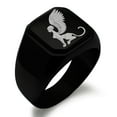 thumbnail image 1 of Stainless Steel Greek Mythology Shpinx Engraved Square Flat Top Biker Style Polished Signet Ring, 1 of 1