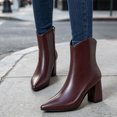 thumbnail image 2 of HAPIMO Women Ankle Boots Pointed Toe Chunky Block Heel V‑shaped Top Opening Zipper Faux Leather For Dating Dinner And Daily City Outings Wine 37, 2 of 7