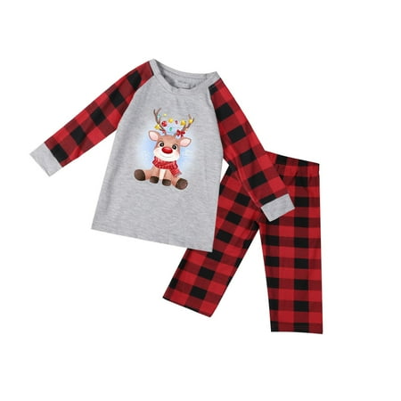 

Matching Family Pajamas Sets Christmas Sleepwear Plaid Printed Long Sleeve Tee And Bottom Loungewear (Kid) Matching Pajama for Family