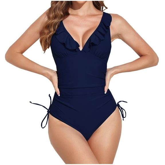 LYXSSBYX One Piece Swimsuits for Women Women Ruffles Soild Bodysuit Sexy Backless Halter Beach Bikini Swimwear