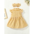 thumbnail image 3 of 18 Months Baby Girls Dress Toddler Girls Summer Plaid Dress 24 Months Girls Flying Sleeve Lapel Dress with Headband Yellow, 3 of 7