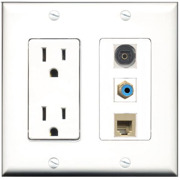 RiteAV - 15 Amp Power Outlet 1 Port RCA Blue 1 Port Phone Beige 1 Port Toslink Decorative Wall Plate