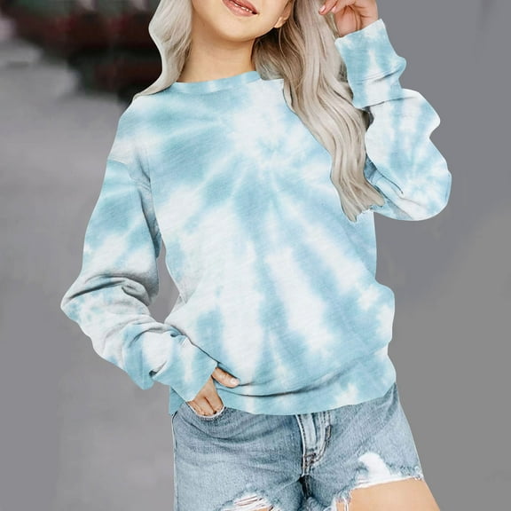 piuwrlz Hoodies for Girls Long Tops Sleeve Printed Hoodie Long Sleeves Without a Hat Sweater Blue Size 9-10 Years
