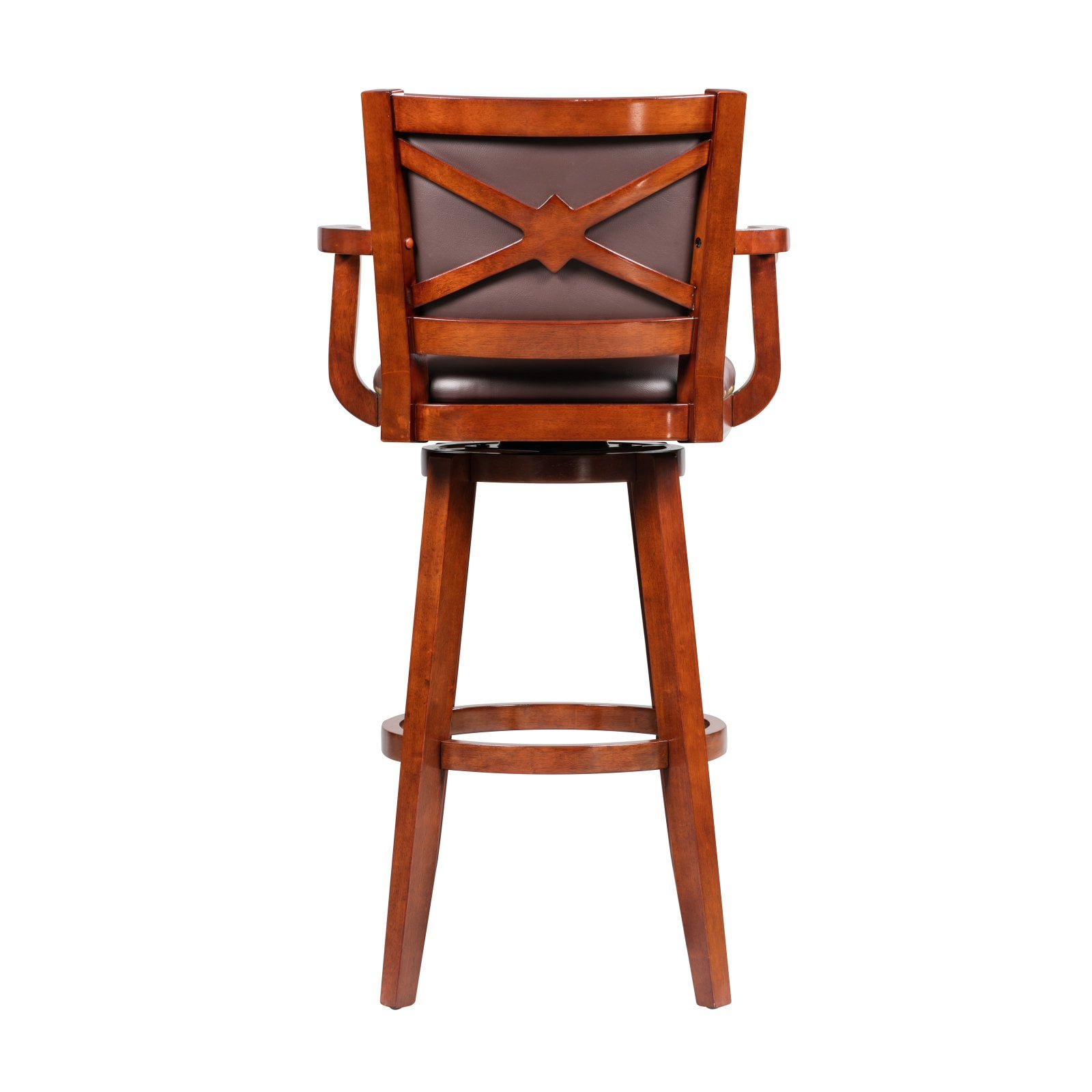 Boraam Broadmoor 34in. Bar Height High Back Swivel Wood Bar Stool with Arms, Cherry Finish