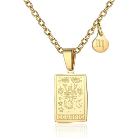 HESHPAWS Zodiac Necklace Women Constellation Tarot Card Pendant Gift for Motherday gift Virgo Taurus Scorpio Sagittarius Pisces Leo Libra Gemini Capricorn Cancer Aries Aquarius