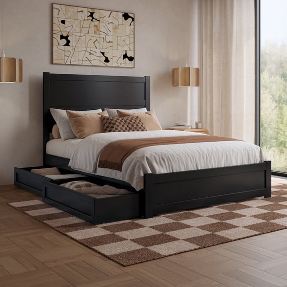 Aveline Full Platform Bed with Matching Footboard & Drawers in Black