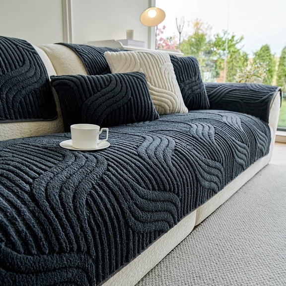 XmhyTop-A 70x70cm Couch Slipcover, Ultra Soft Fuzzy Plush Furniture Protector Sofa Cover, 1-Piece Sectional Chair Cover for Living Room,Dark Grey