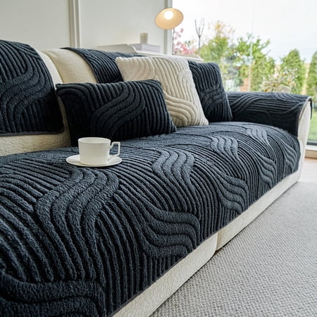 XmhyTop-A 90x90cm Couch Slipcover Ultra Soft Fuzzy Plush Furniture Protector Sofa Cover 1-Piece Sectional Chair Cover for Living Room Dark Grey