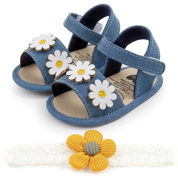 Kiplyki Baby Shoes Girls Cute Fashion Flowers Non-slip Soft Bottom Sandals Headdress Set
