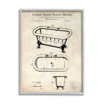 Stupell Industries Vintage Bathtub Patent Diagram Graphic Art Gray Framed Art Print Wall Art, Design by Karl Hronek