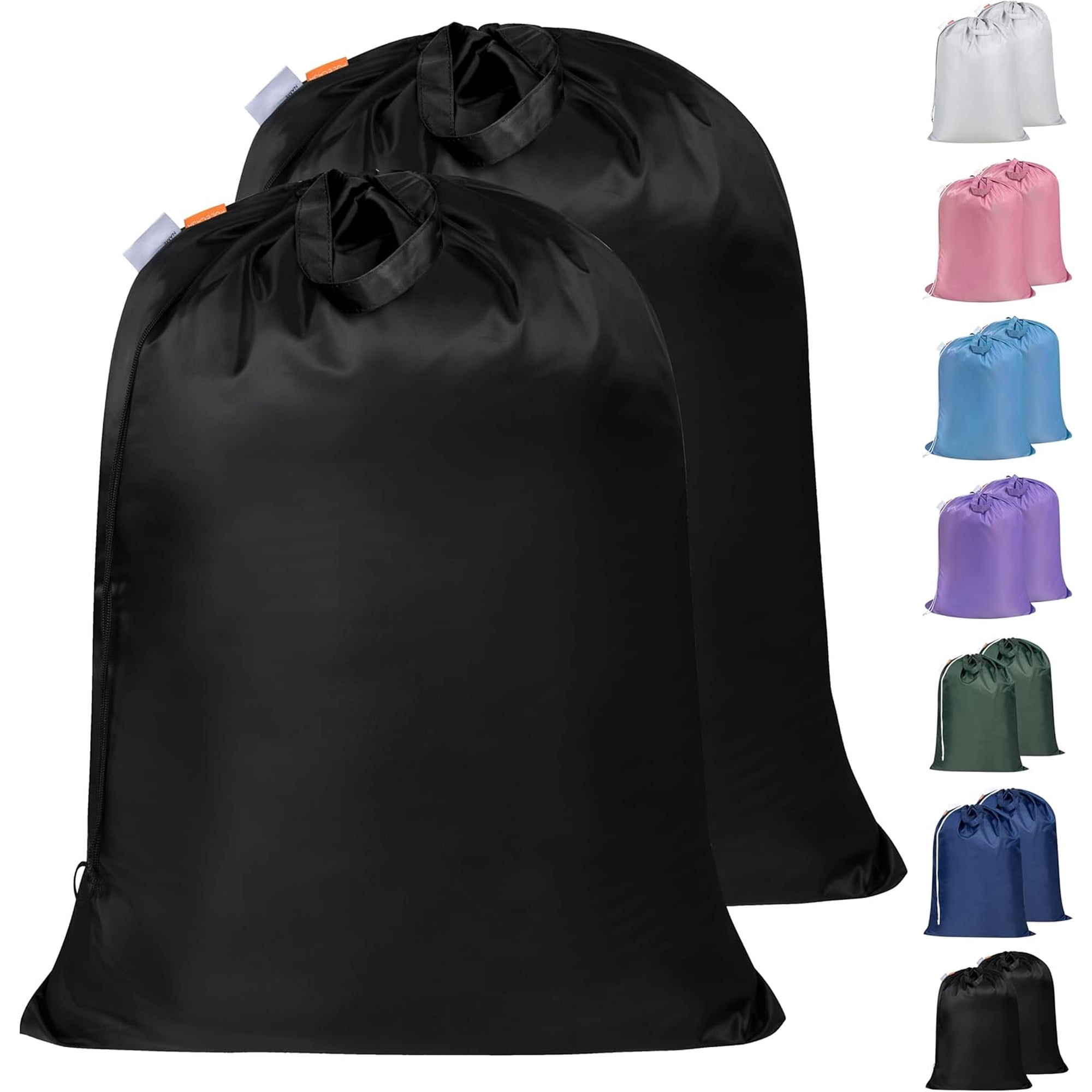 PETGLE 2 Pack Extra Heavy-Duty Laundry Bag with Handles Black 28x36 | Extra Large 3-4 Load Capacity 50LB Heavy Duty Name ID Tag Hamper & Basket Liner Reinforced Stitching Drawstring Closure
