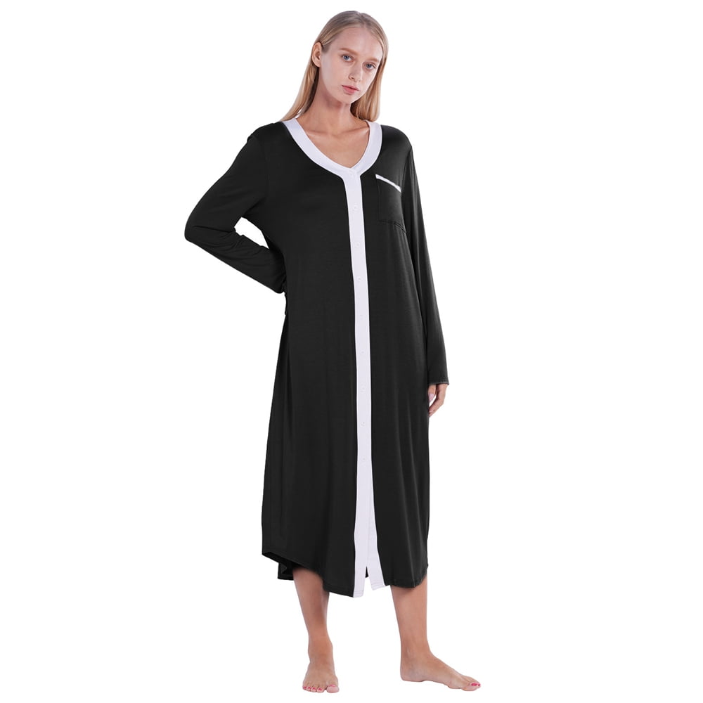 Maternity Nightgown Long Sleeve - 3 in 1 Delivery/Labor/Nursing Nightgown  Women's Maternity Hospital Gown/Sleepwear for Breastfeeding Sleep Dress  S-XXL 